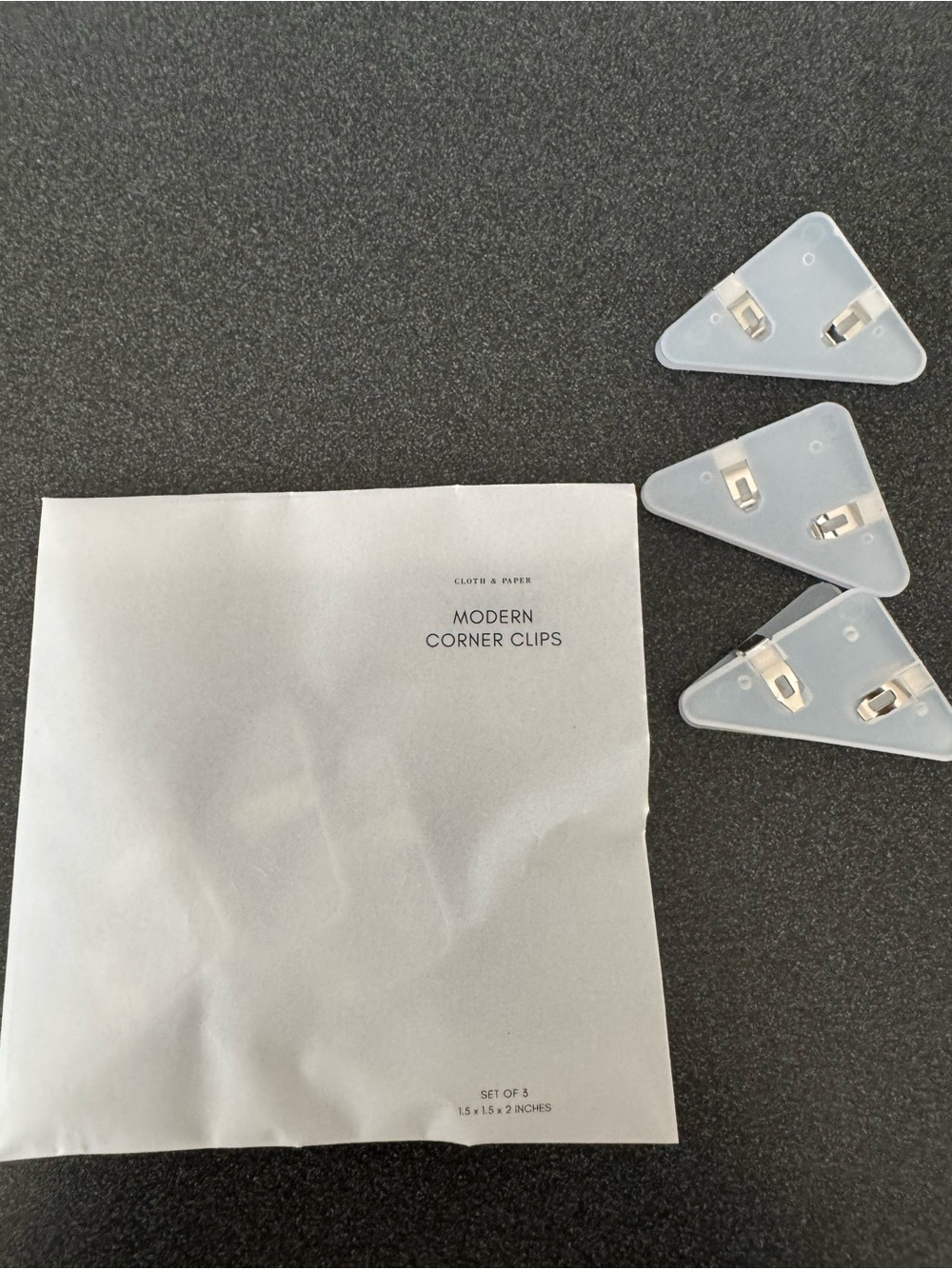 3for$20Cloth & Paper Clear Triangular Corner Clips — Set of 3